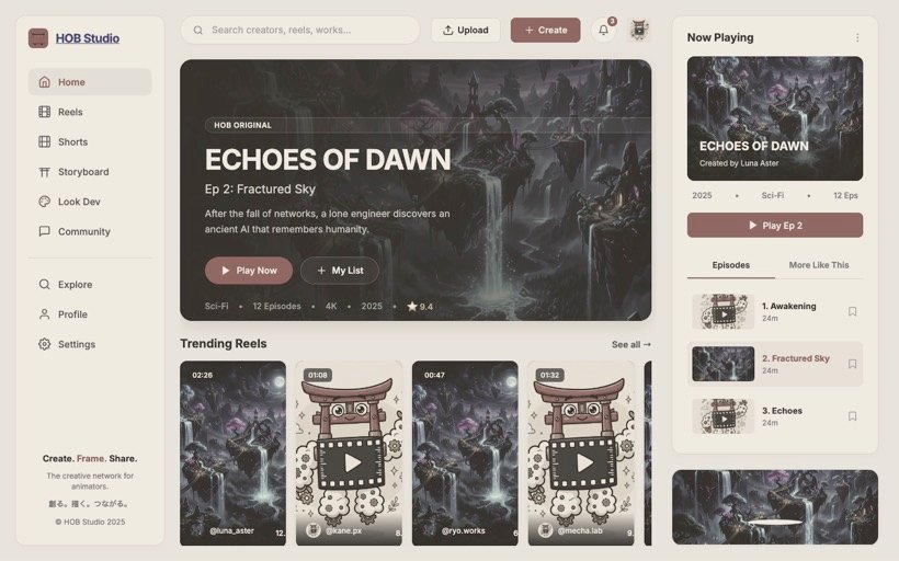 HOB Studio, product screen