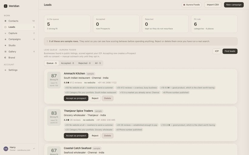 Leads screen