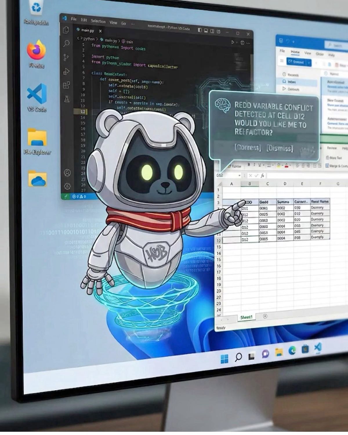 HB·001 assisting at a desk